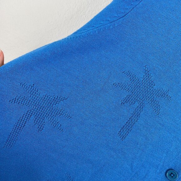 Emily and Fin Womens Large Blue Button Up Cardigan Sweater Palm Tree Print - Picture 4 of 10